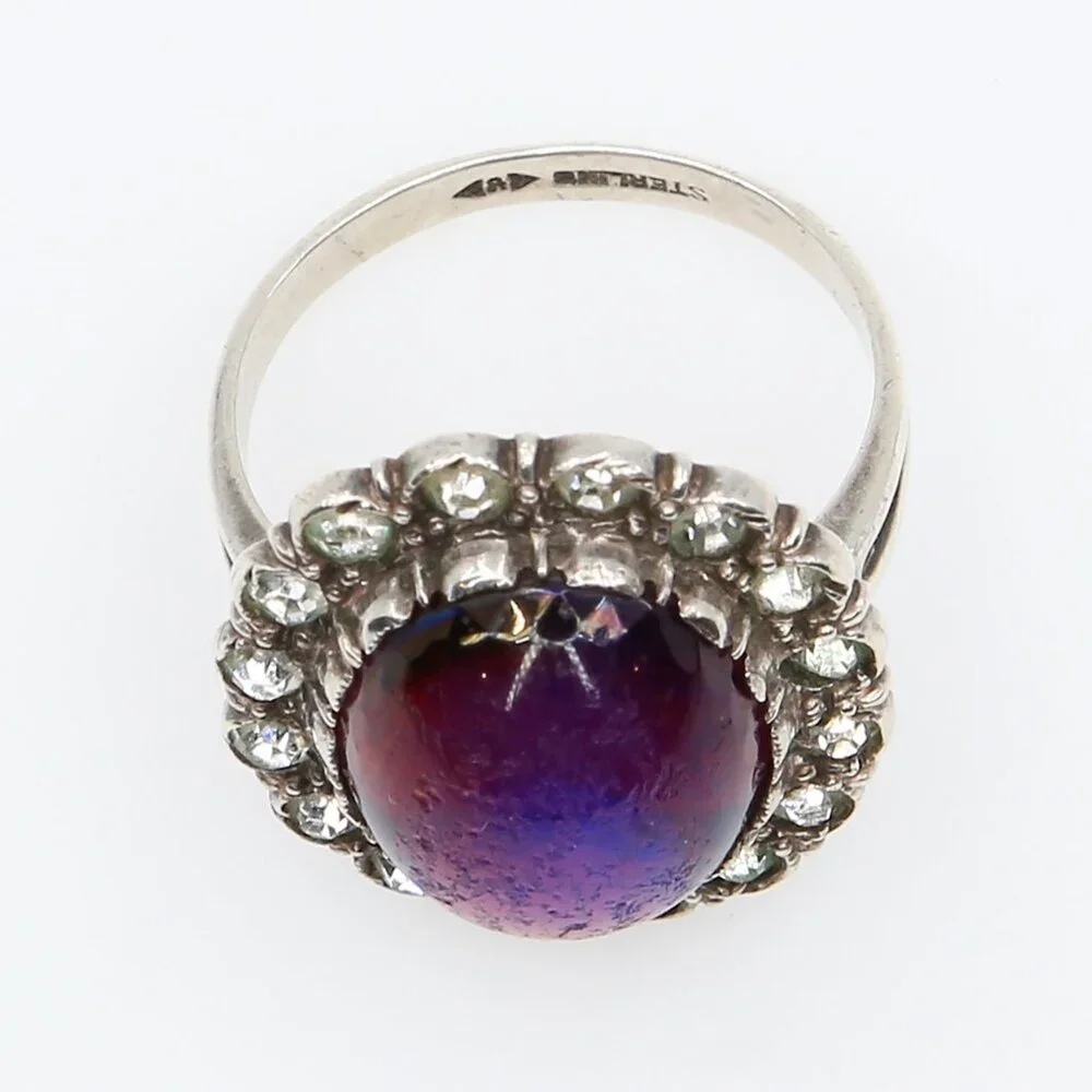 Antique Silver Dragons Breath With Paste Stones Georgian Revival Ring 1920s